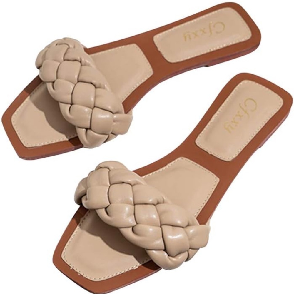 Braided Sandals Open Square Toe Flat Casual Slip On Shoes Comfortable. F…